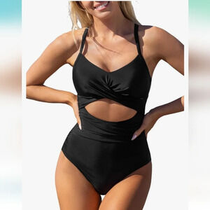NWT Cupshe Womens Black One Piece Sexy Swimsuit CutOut Middle Crisscross Size3XL